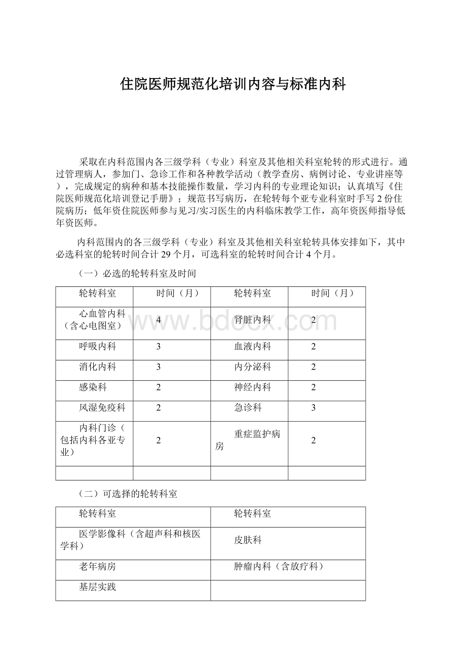 住院医师规范化培训内容与标准内科Word下载.docx