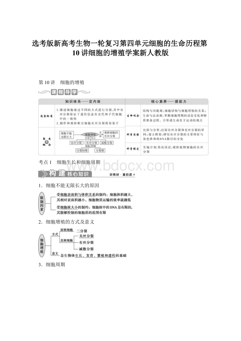 选考版新高考生物一轮复习第四单元细胞的生命历程第10讲细胞的增殖学案新人教版Word文档格式.docx