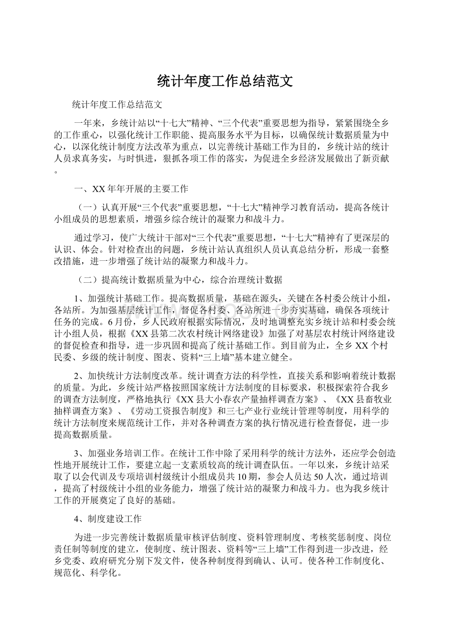 统计年度工作总结范文Word格式文档下载.docx