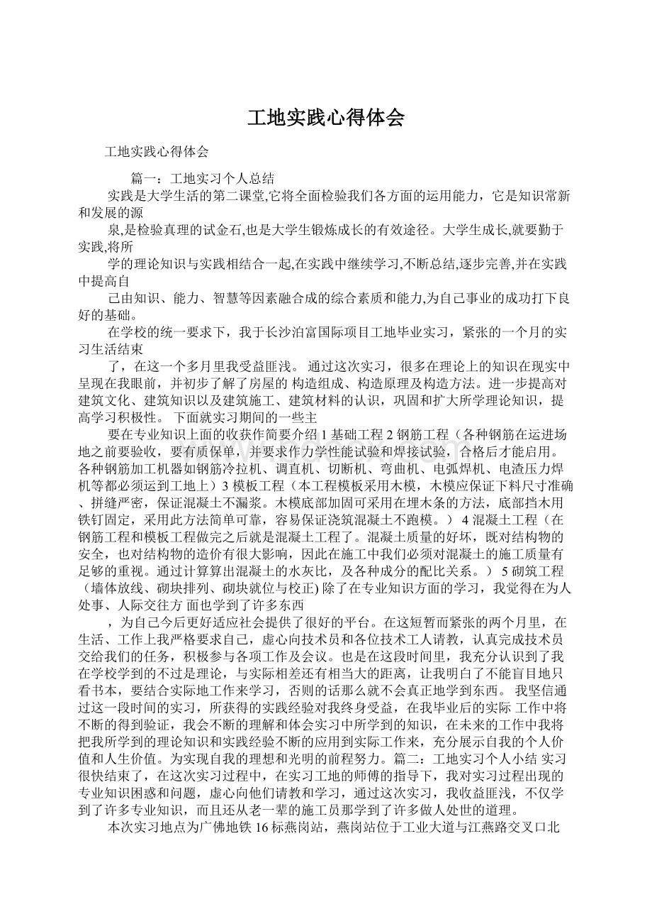 工地实践心得体会Word文档下载推荐.docx