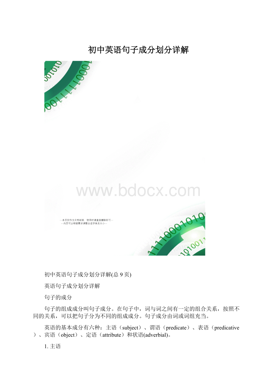 初中英语句子成分划分详解.docx_第1页