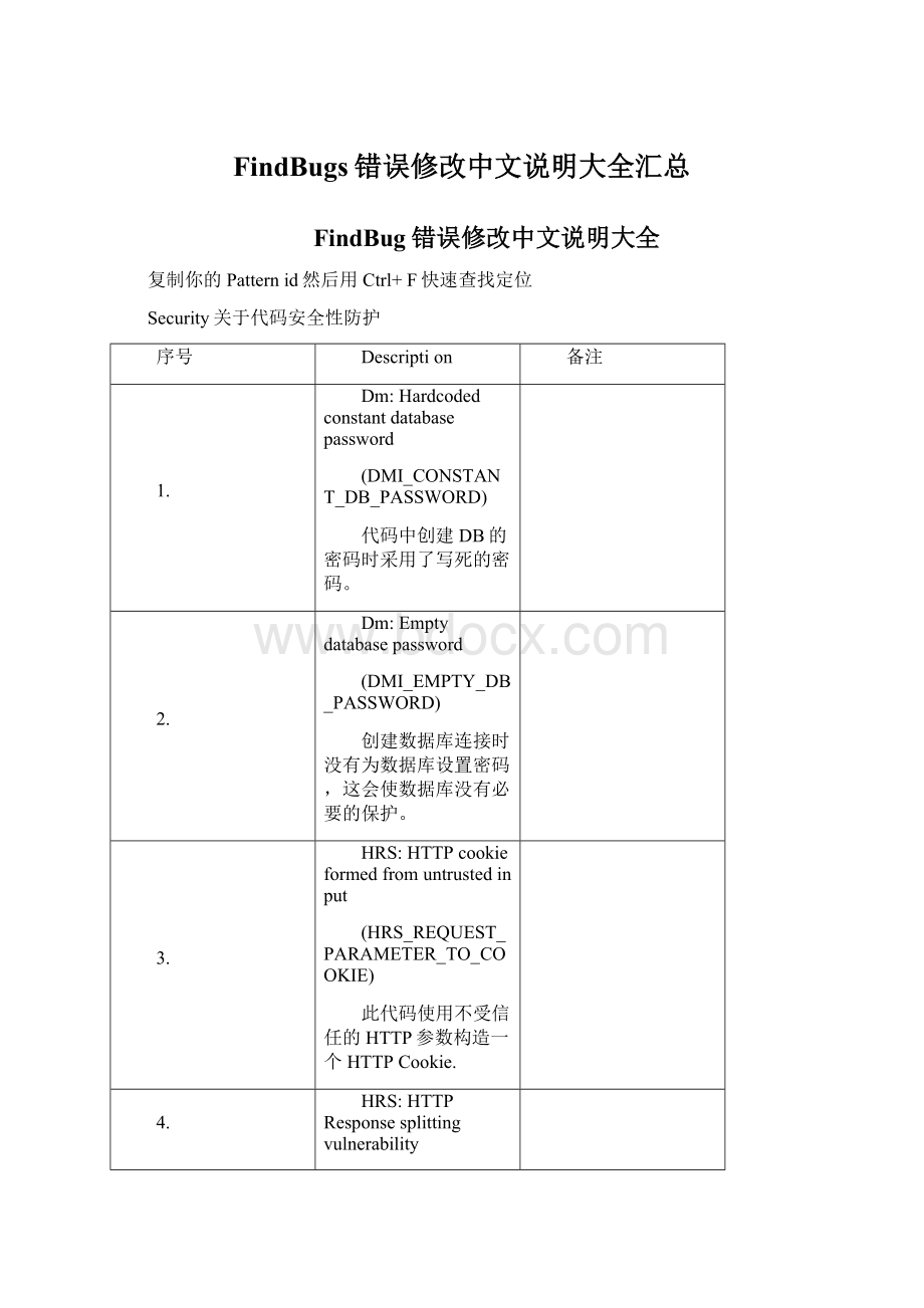 FindBugs错误修改中文说明大全汇总.docx_第1页