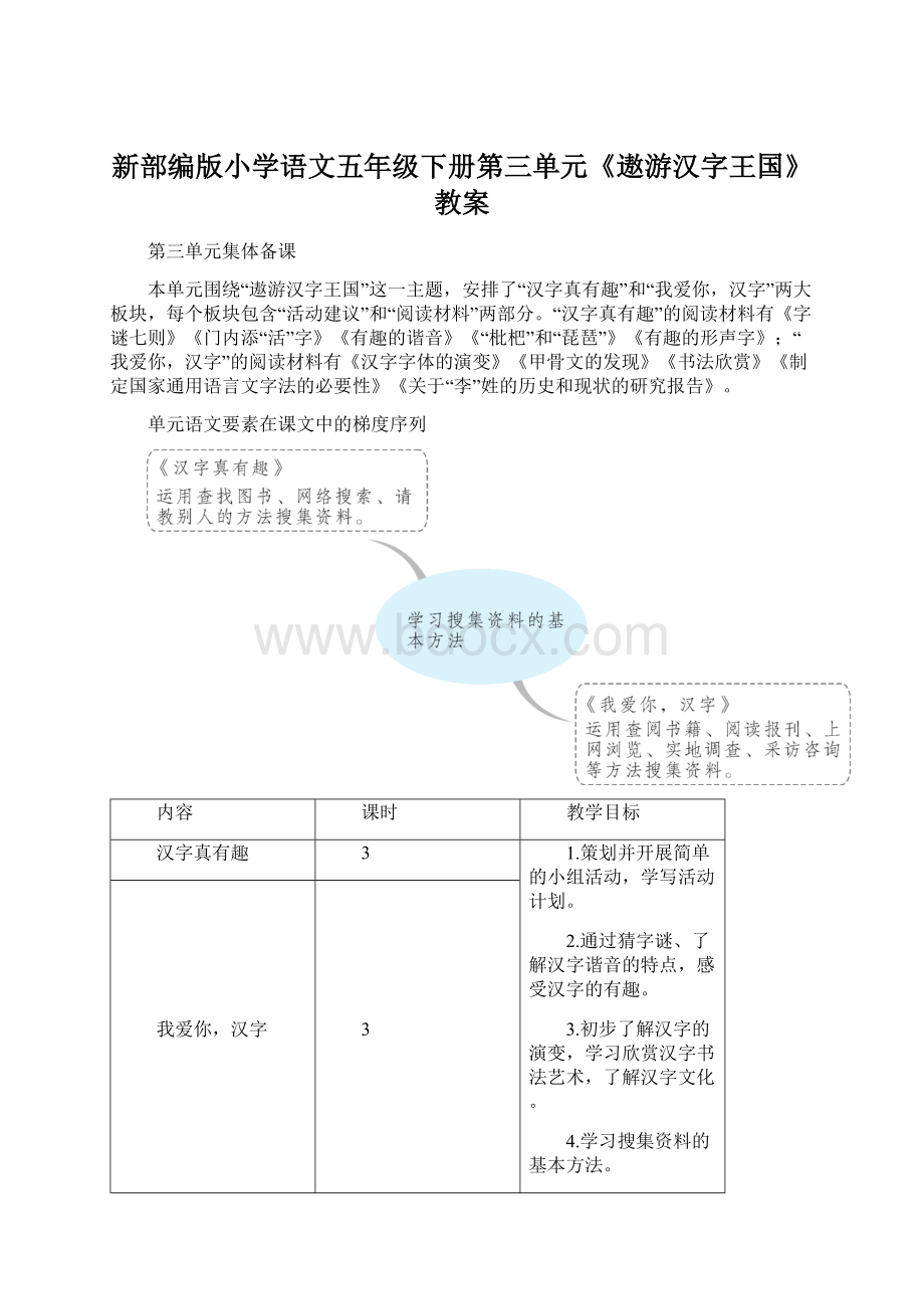 新部编版小学语文五年级下册第三单元《遨游汉字王国》教案.docx_第1页