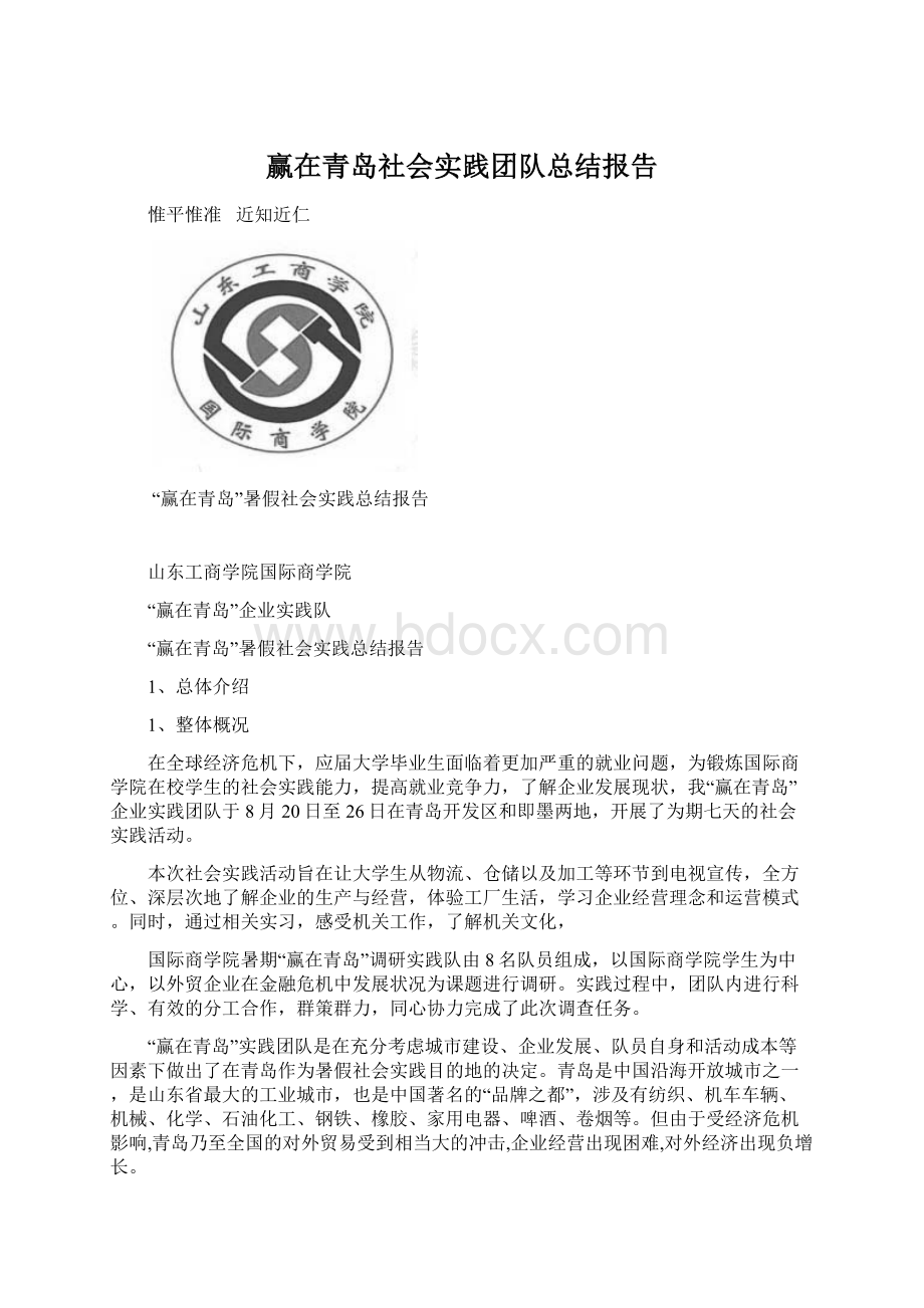 赢在青岛社会实践团队总结报告Word文件下载.docx