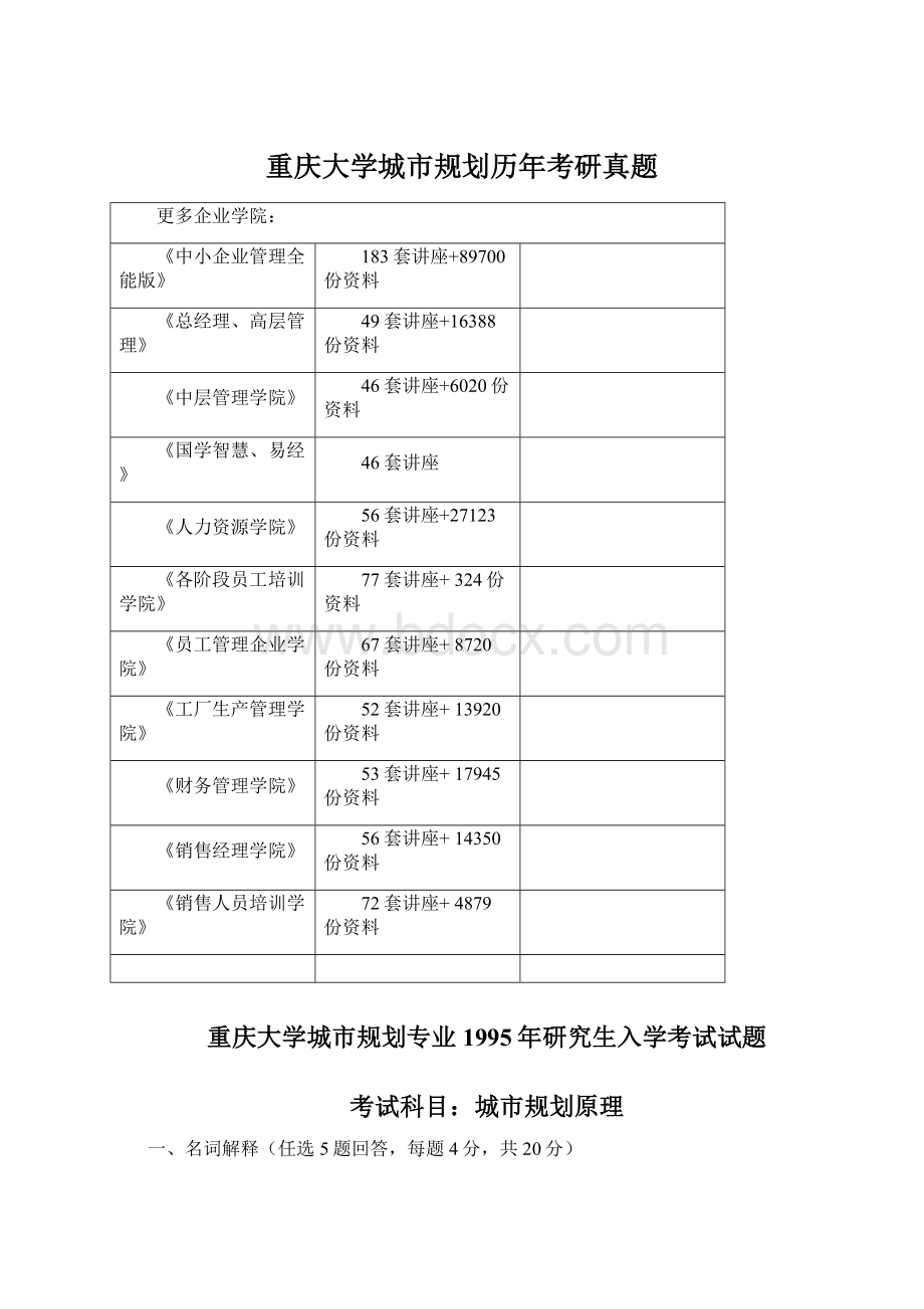 重庆大学城市规划历年考研真题文档格式.docx