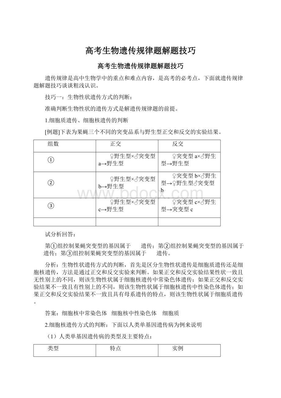 高考生物遗传规律题解题技巧Word文档下载推荐.docx_第1页