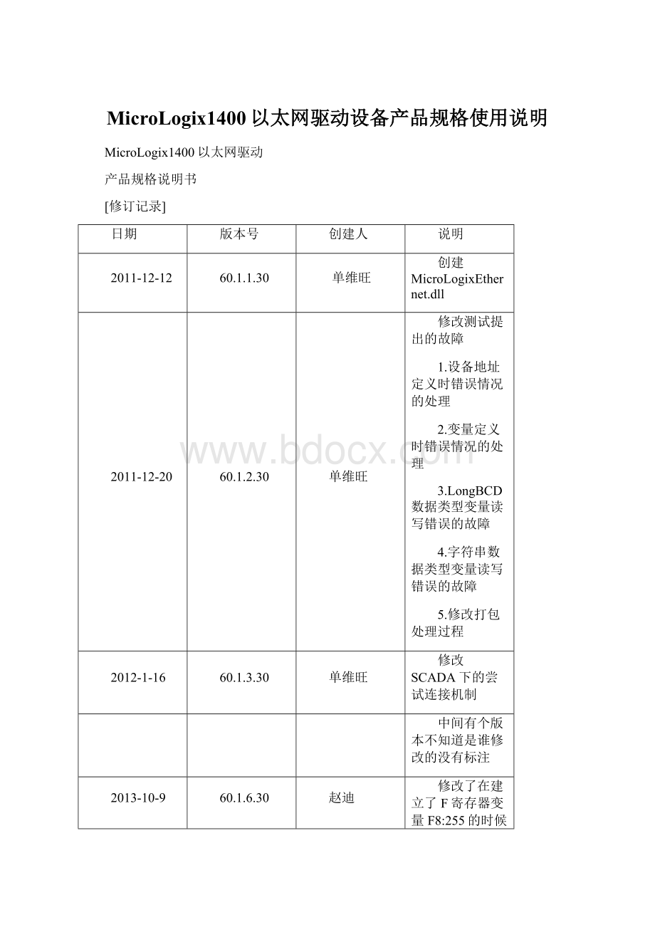 MicroLogix1400以太网驱动设备产品规格使用说明Word格式.docx