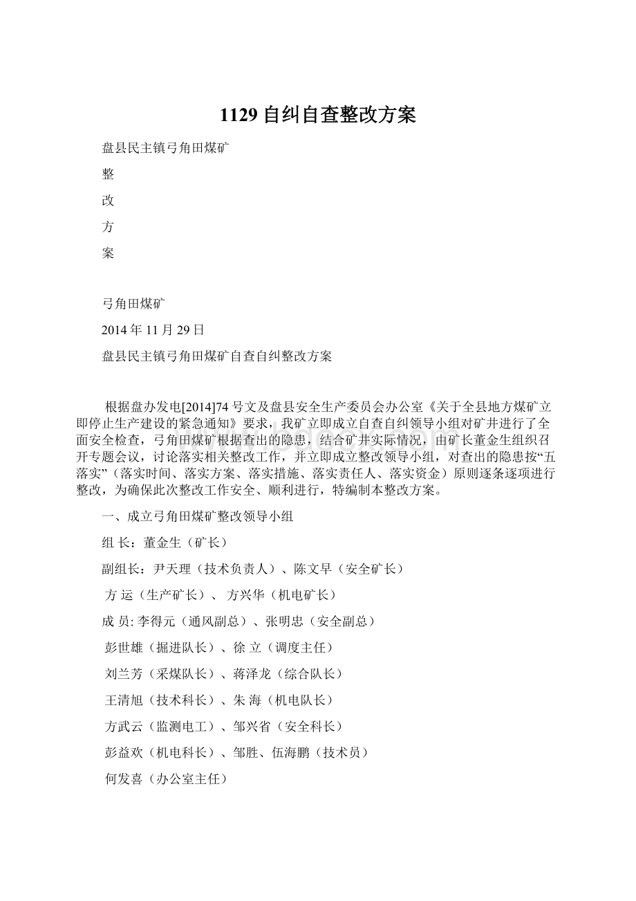 1129自纠自查整改方案文档格式.docx