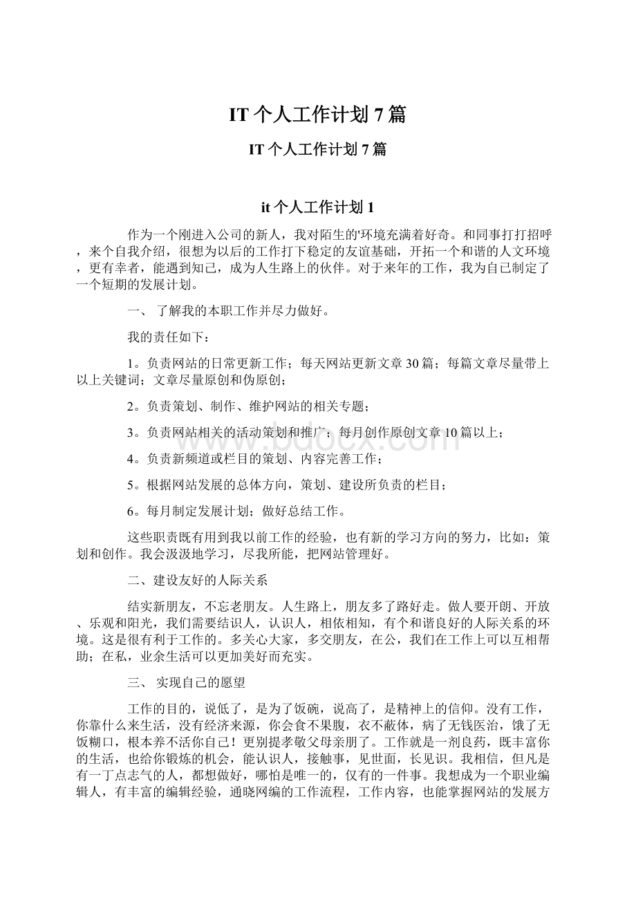 IT个人工作计划7篇Word文档下载推荐.docx_第1页