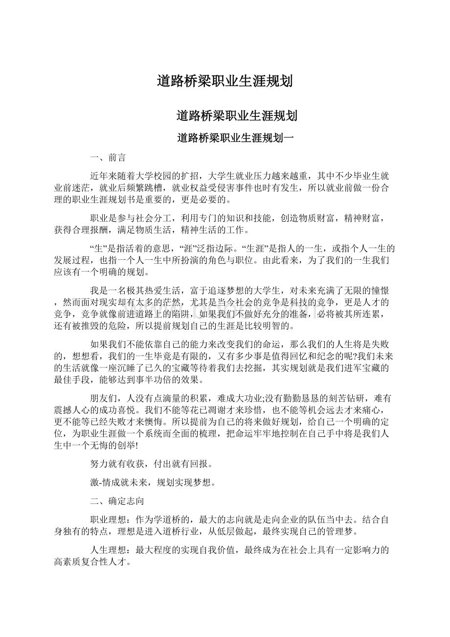 道路桥梁职业生涯规划.docx_第1页