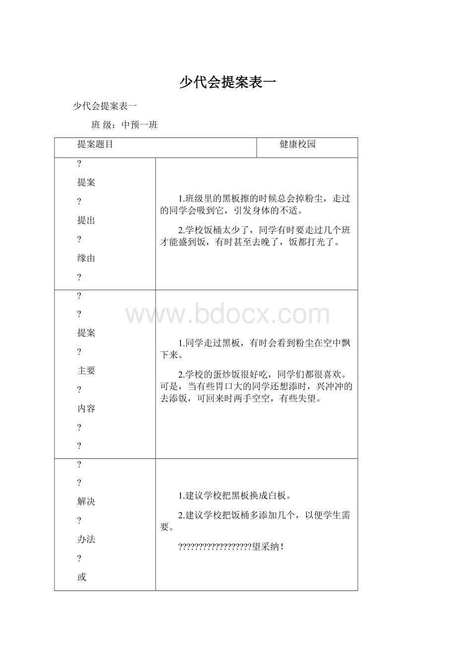 少代会提案表一Word文件下载.docx