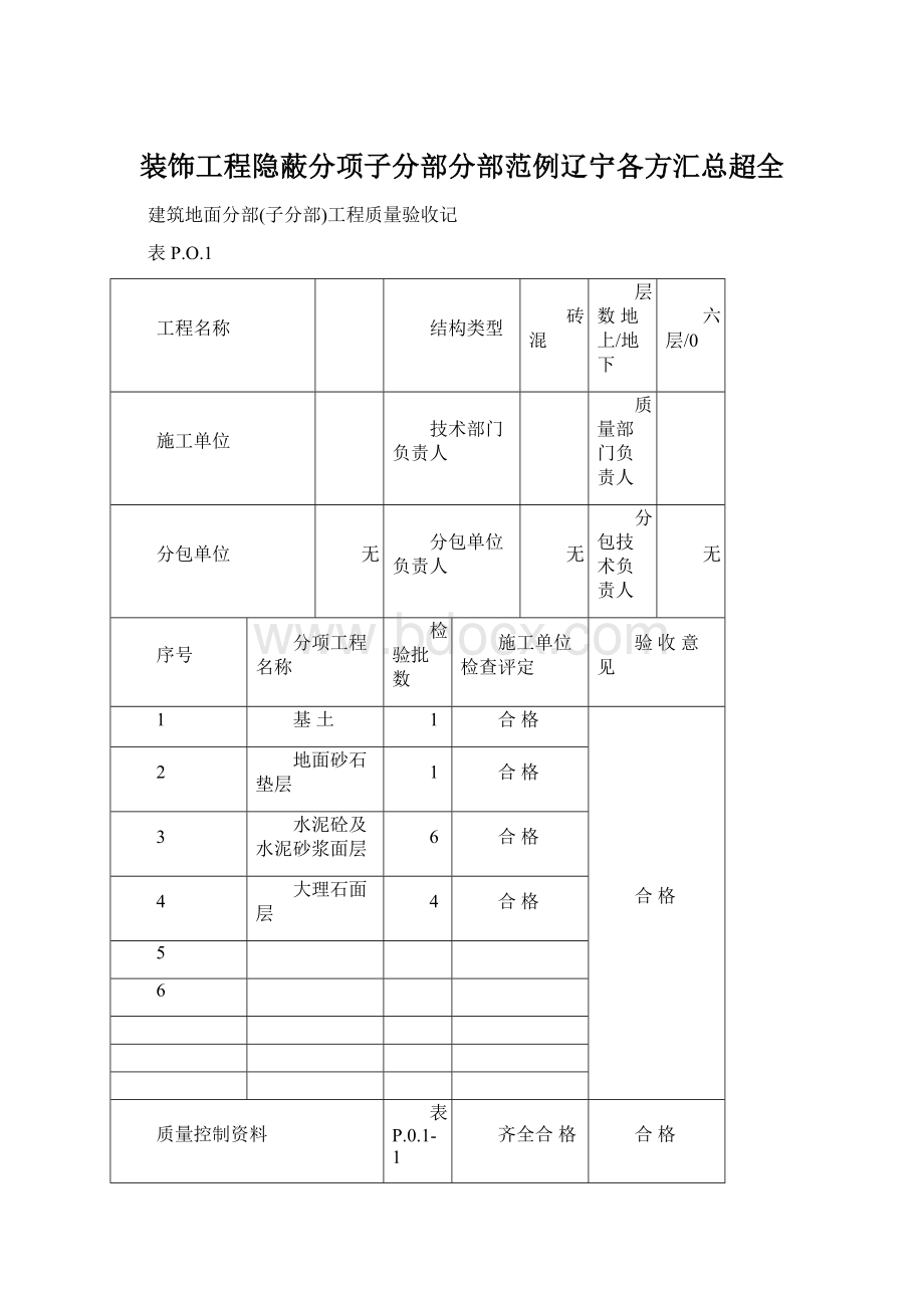 装饰工程隐蔽分项子分部分部范例辽宁各方汇总超全.docx_第1页