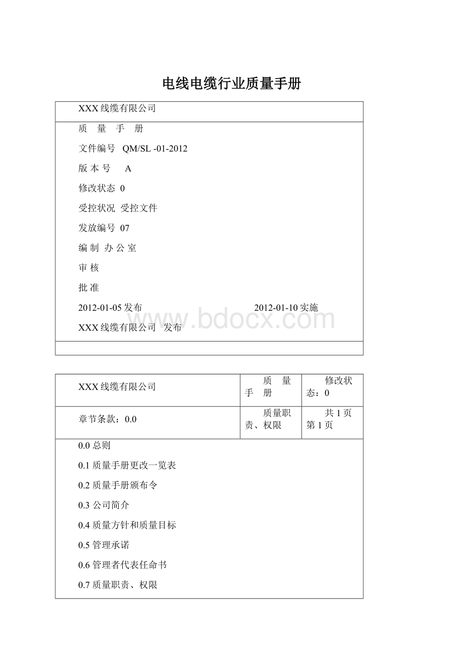 电线电缆行业质量手册.docx_第1页