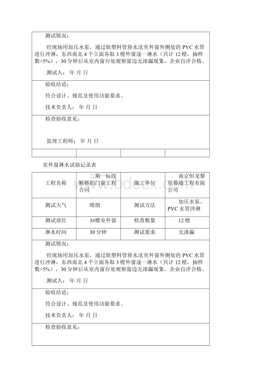 室外窗淋水试验记录表Word格式文档下载.docx_第2页