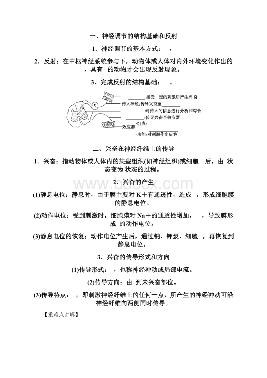 精品神经调节一轮复习学案Word格式文档下载.docx_第2页