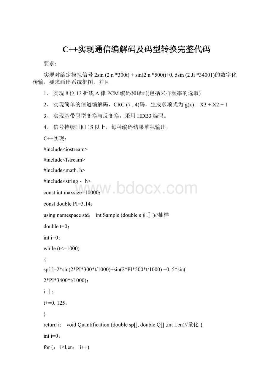 C++实现通信编解码及码型转换完整代码Word格式.docx