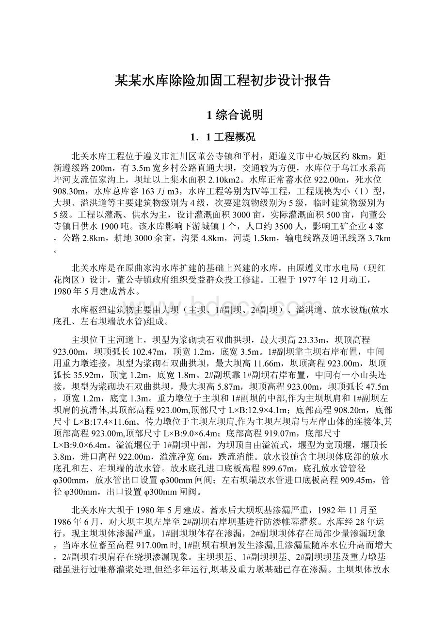 某某水库除险加固工程初步设计报告Word下载.docx