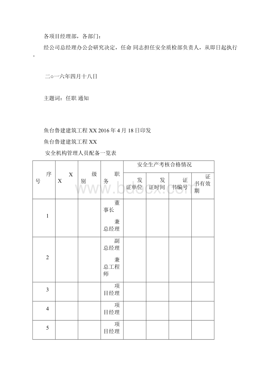 安全生产管理机构设置和专职安全生产管理人员配备情况Word文档格式.docx_第2页