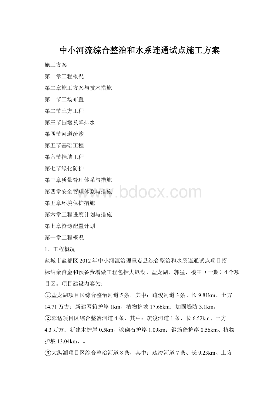 中小河流综合整治和水系连通试点施工方案文档格式.docx