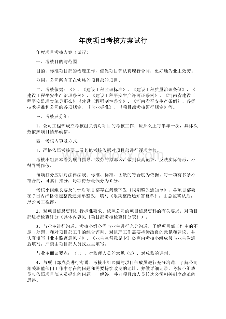 年度项目考核方案试行Word格式文档下载.docx