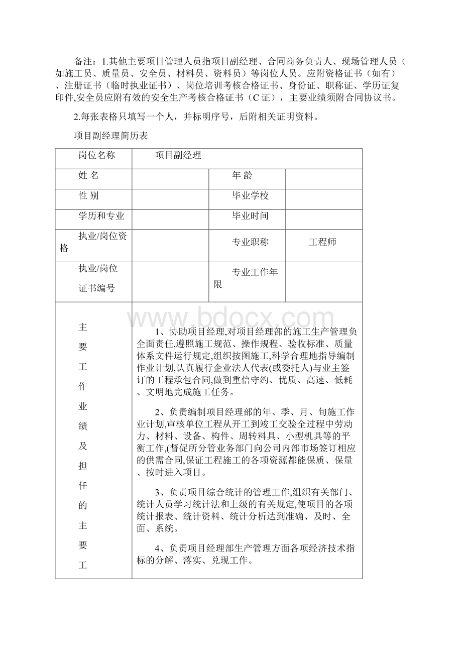 项目主要管理人员简历表及工作职责.docx_第2页