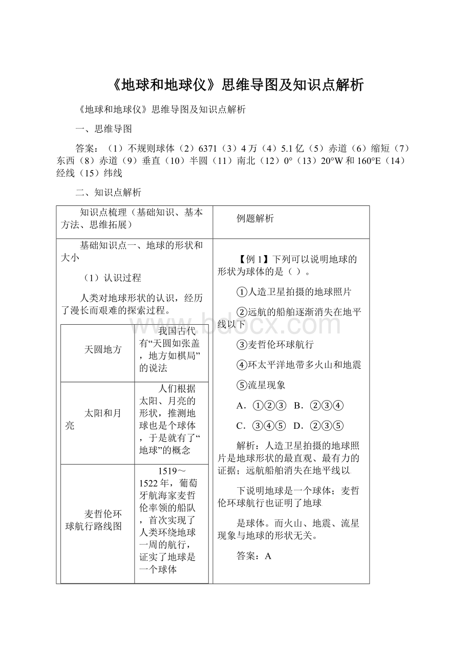 《地球和地球仪》思维导图及知识点解析.docx