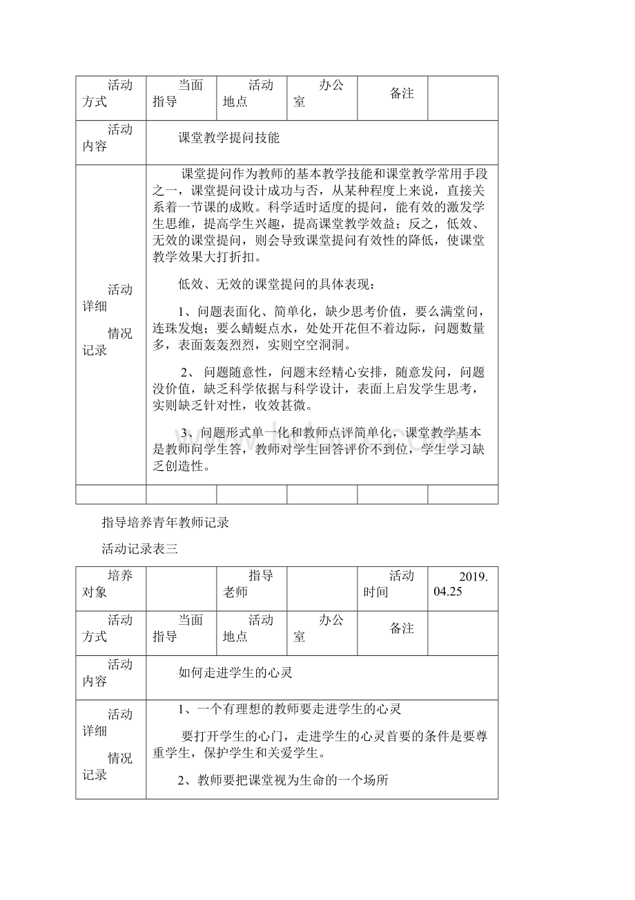 指导培养青年教师记录表Word下载.docx_第2页