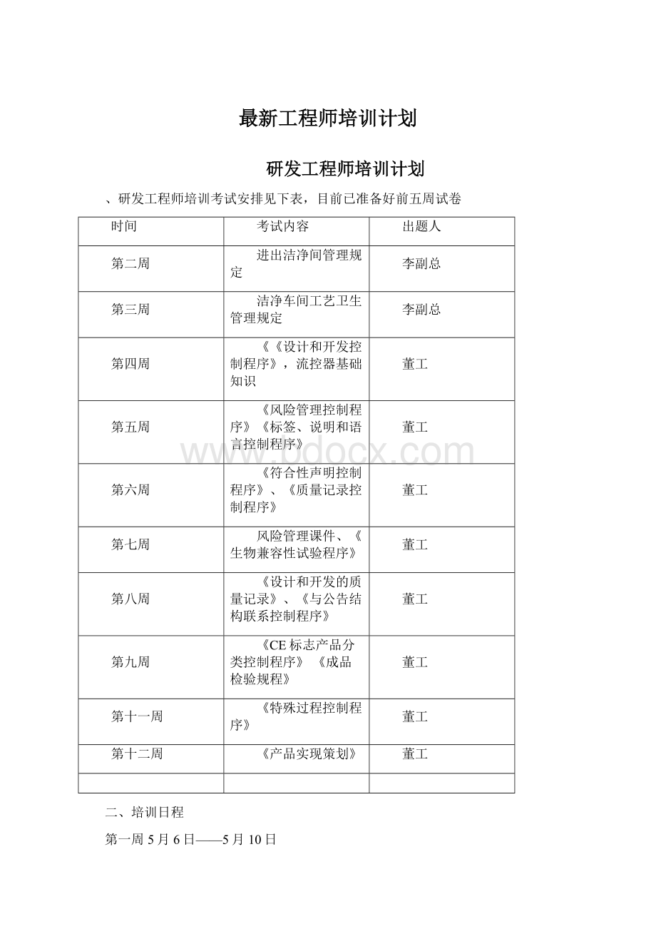 最新工程师培训计划Word下载.docx