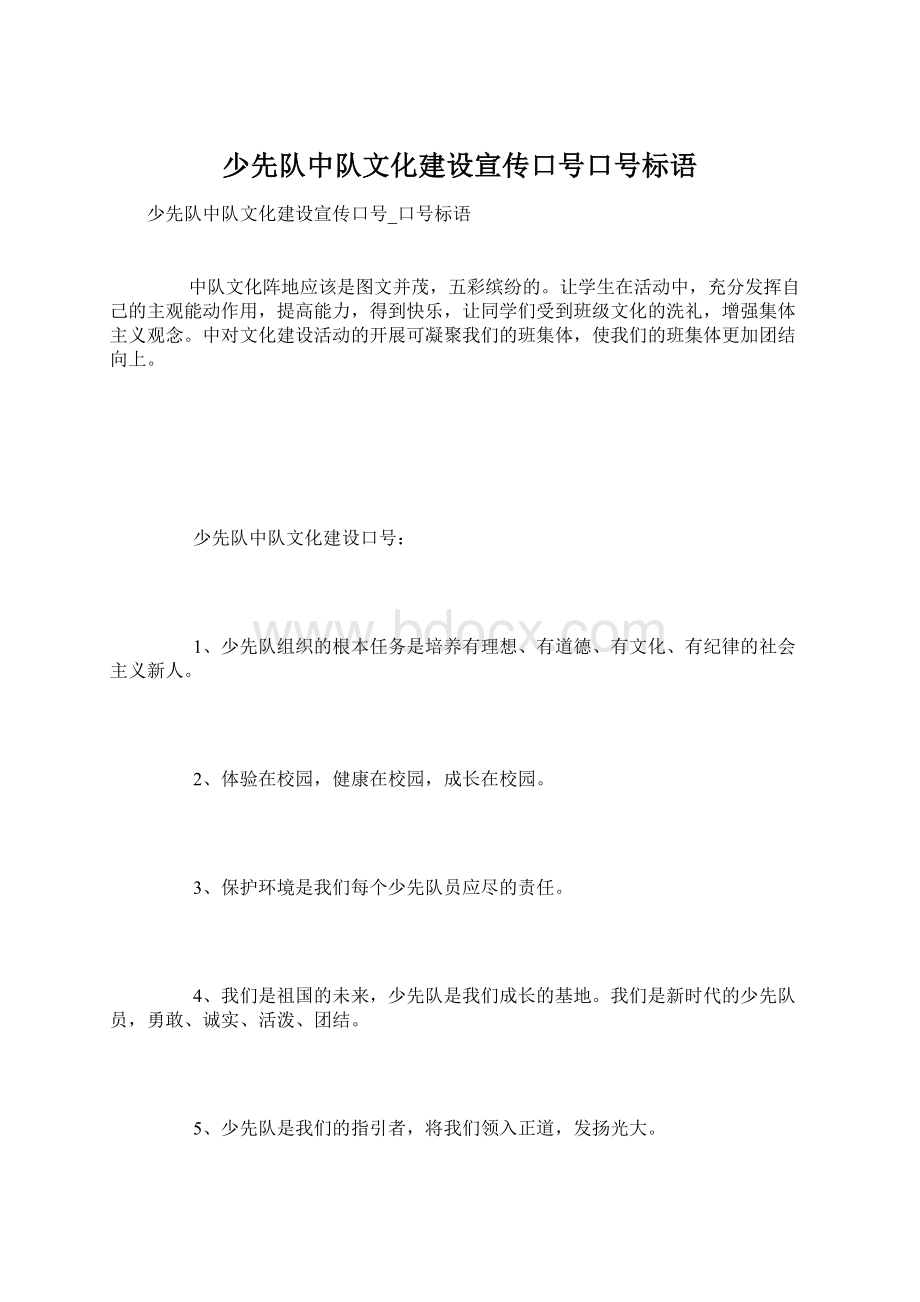 少先队中队文化建设宣传口号口号标语.docx_第1页