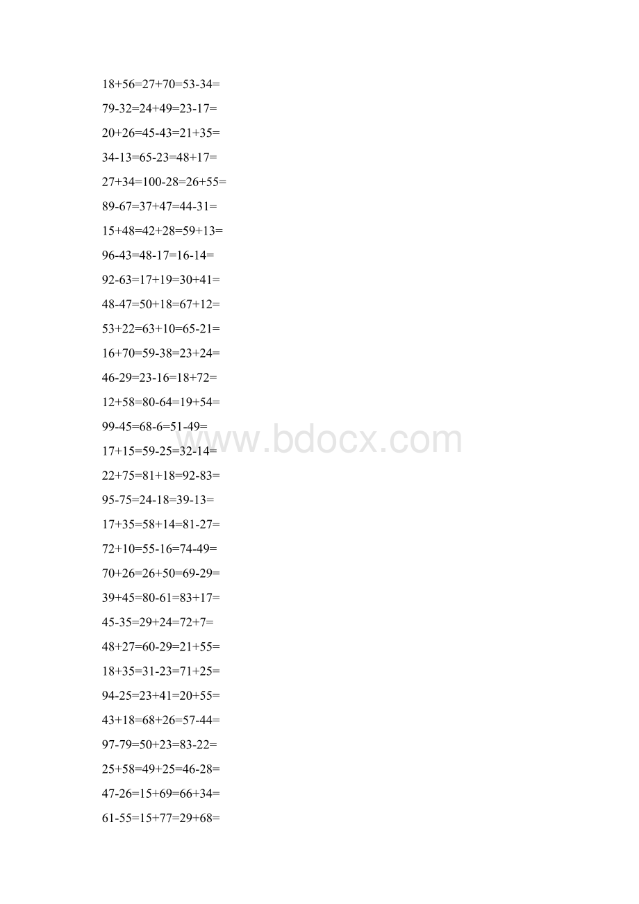 小学一年级100以内加减法口算题1000道A4直接打印Word文档下载推荐.docx_第2页