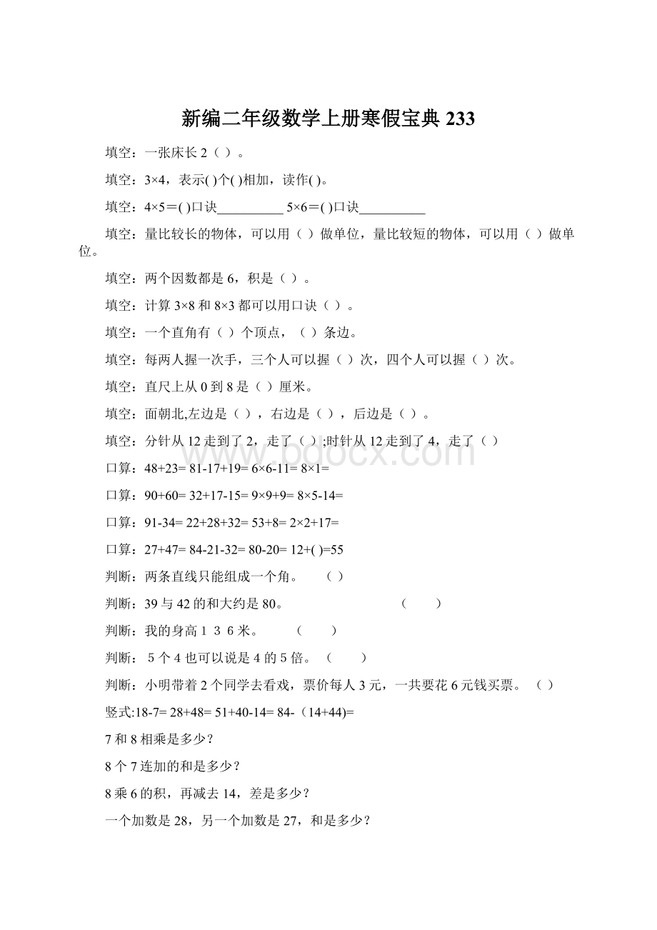 新编二年级数学上册寒假宝典 233Word文档格式.docx