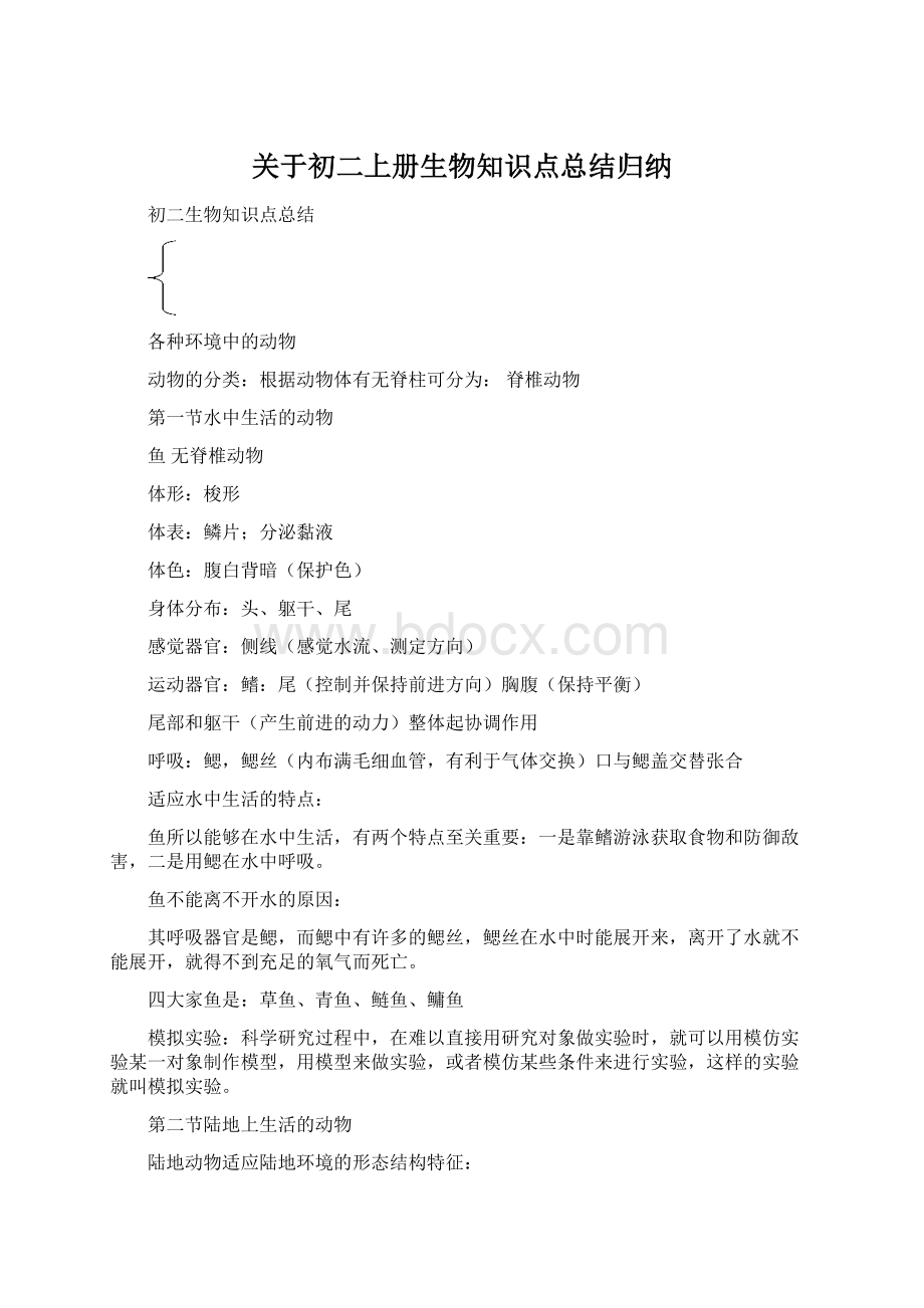 关于初二上册生物知识点总结归纳Word文档格式.docx