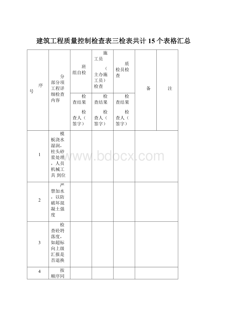 建筑工程质量控制检查表三检表共计15个表格汇总Word格式文档下载.docx_第1页