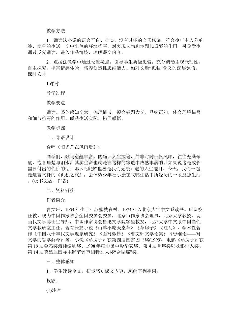 部编人教版语文九上《孤独之旅》教案.docx_第2页