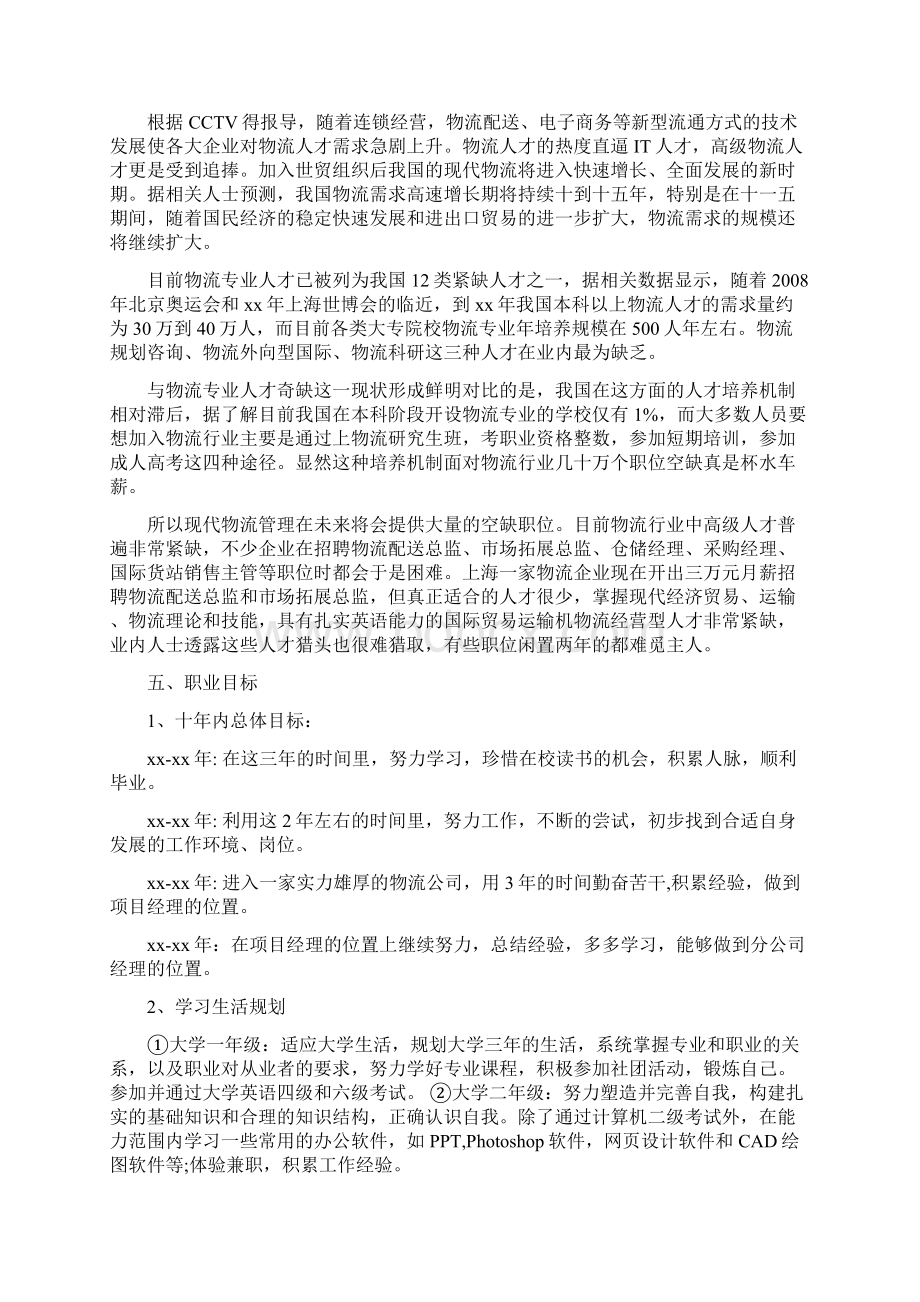 大学生职业规划书范文Word模板doc.docx_第2页