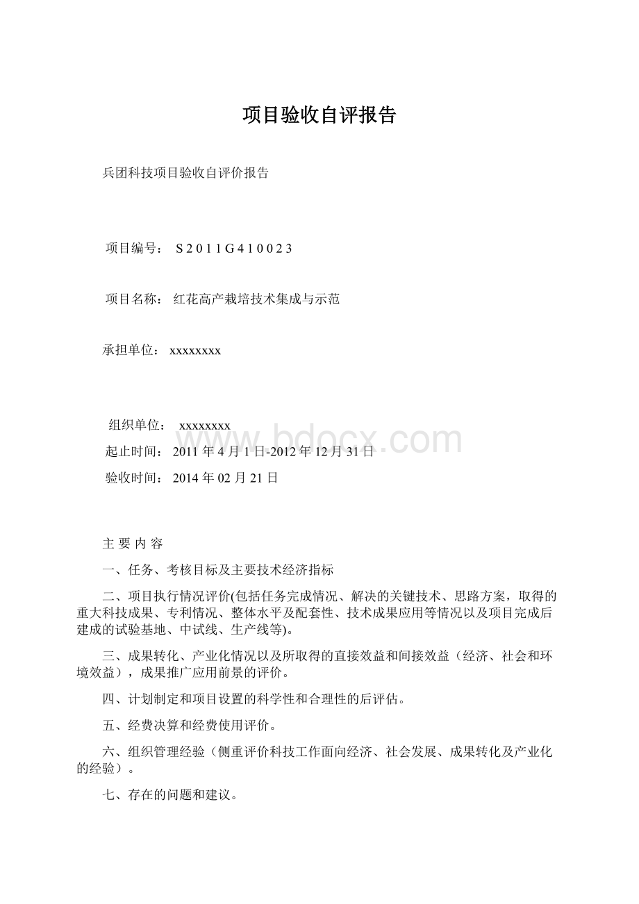 项目验收自评报告Word文档下载推荐.docx