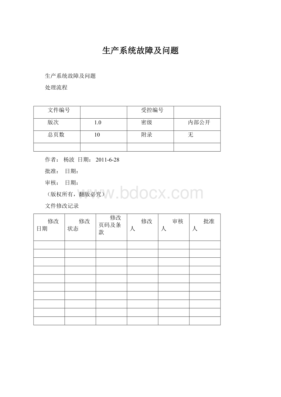 生产系统故障及问题Word文档格式.docx