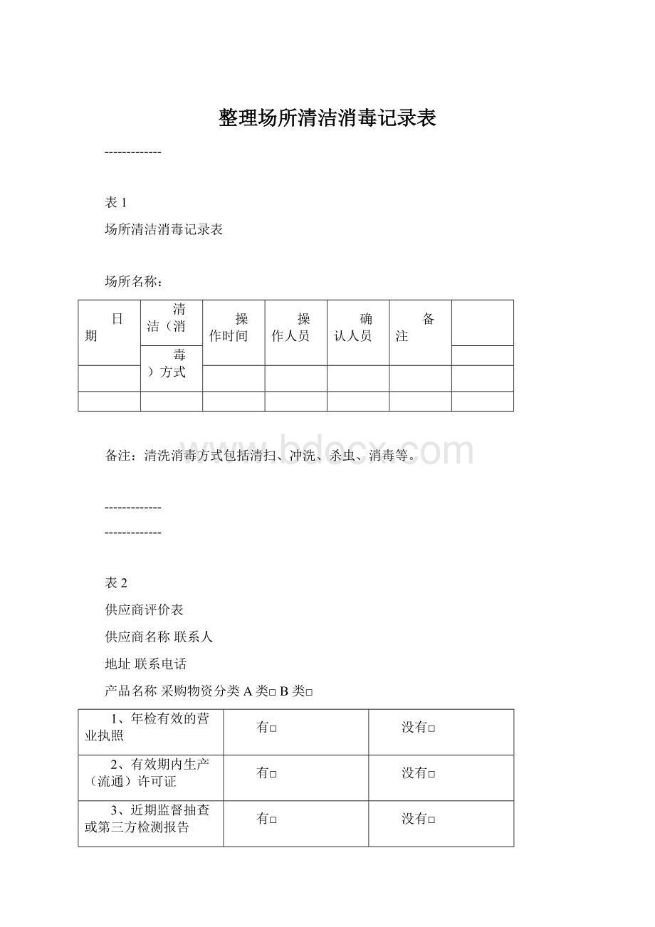 整理场所清洁消毒记录表.docx_第1页