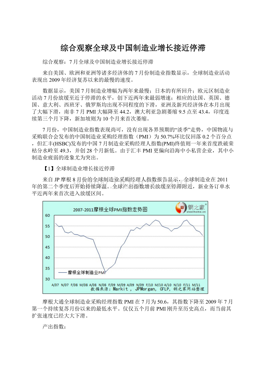 综合观察全球及中国制造业增长接近停滞Word文件下载.docx