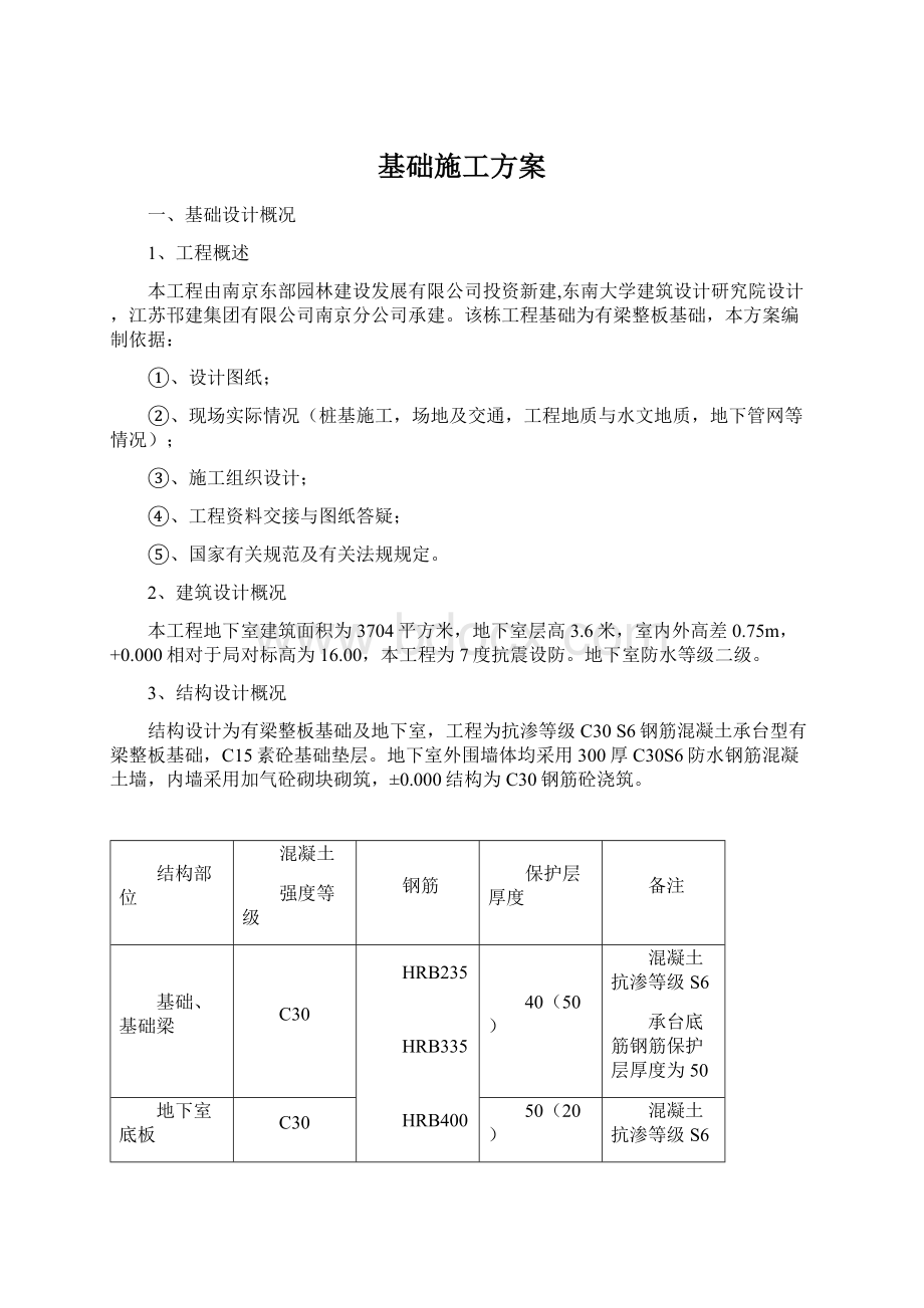 基础施工方案Word文档格式.docx