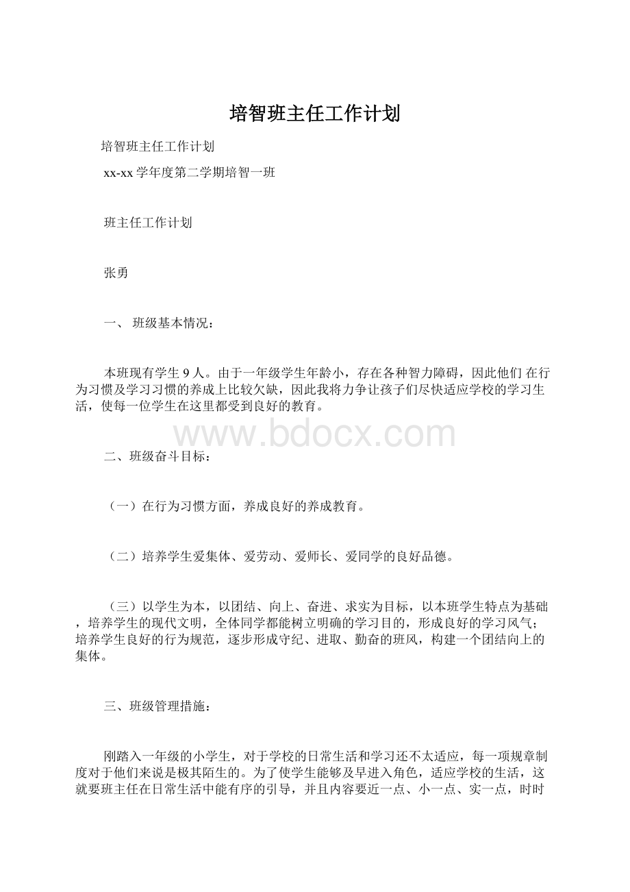 培智班主任工作计划.docx