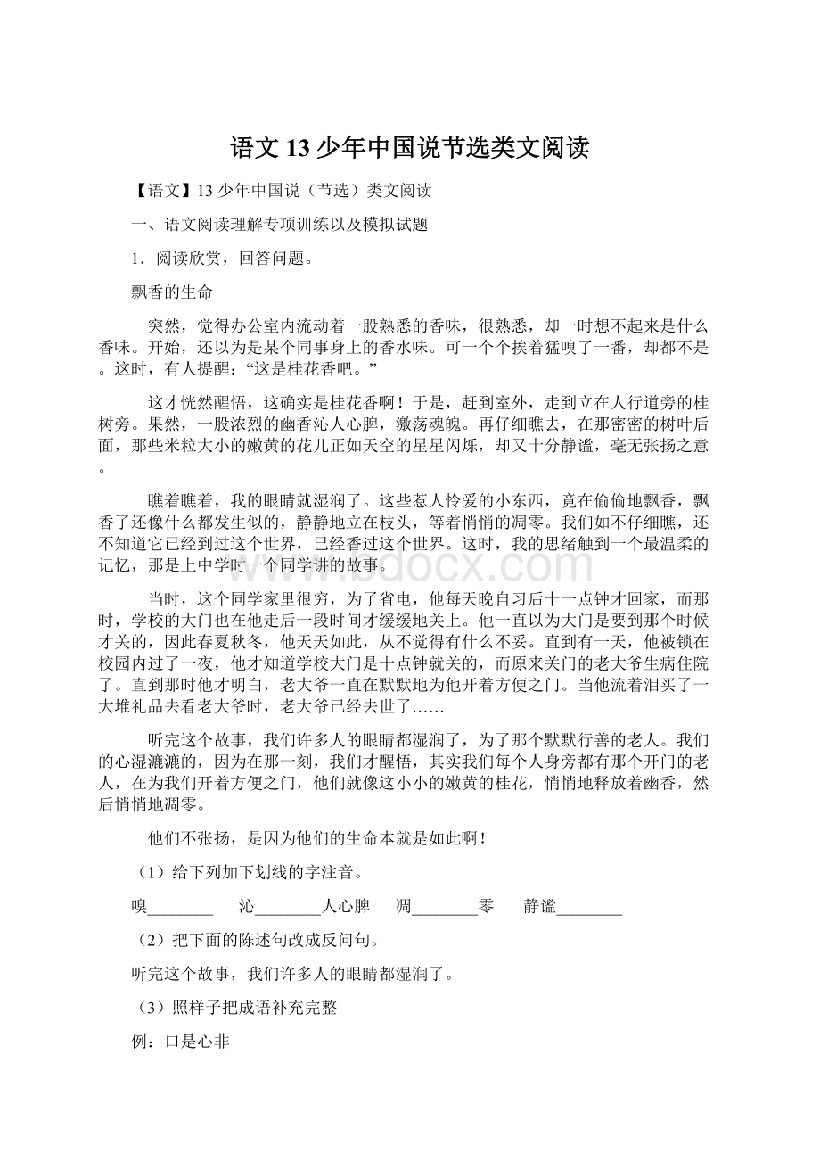 语文13 少年中国说节选类文阅读Word格式文档下载.docx_第1页