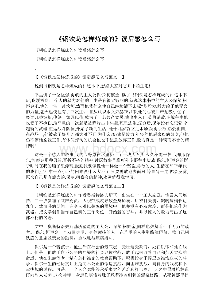 《钢铁是怎样炼成的》读后感怎么写文档格式.docx