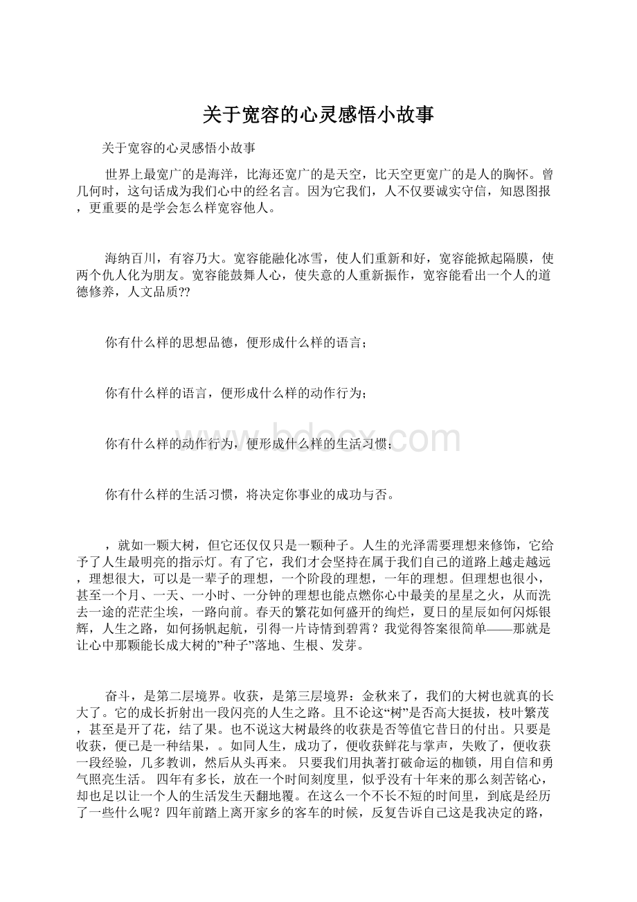 关于宽容的心灵感悟小故事.docx_第1页