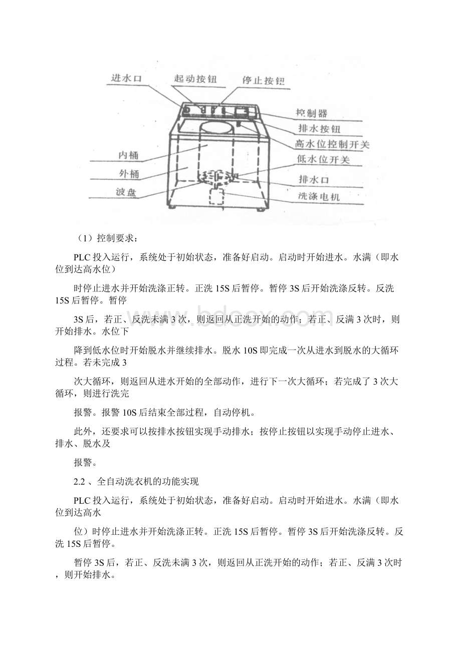 全自动洗衣机PLC控制课程研究设计实训报告Word格式文档下载.docx_第3页