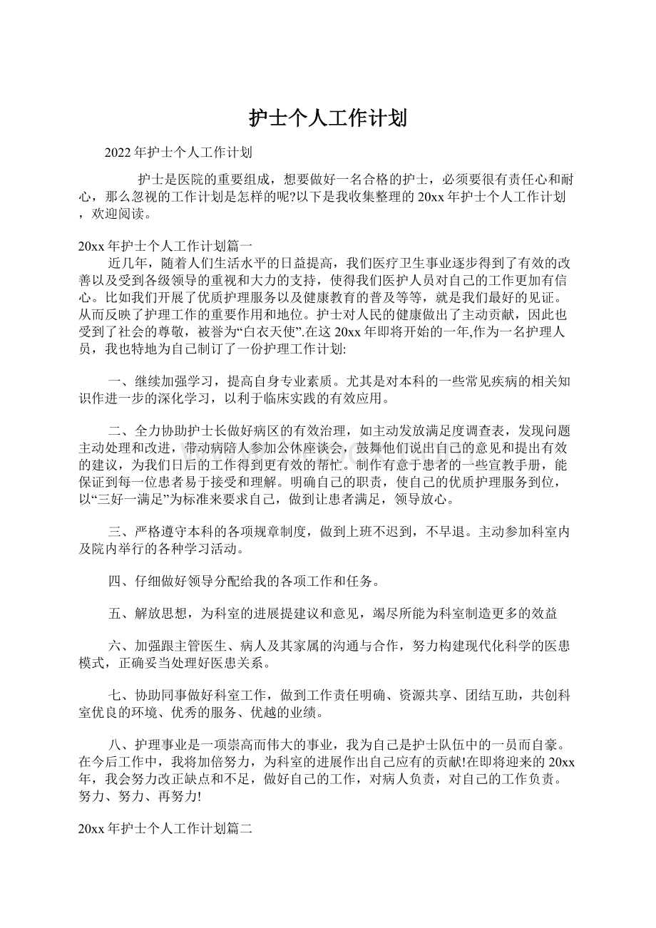 护士个人工作计划Word文档下载推荐.docx