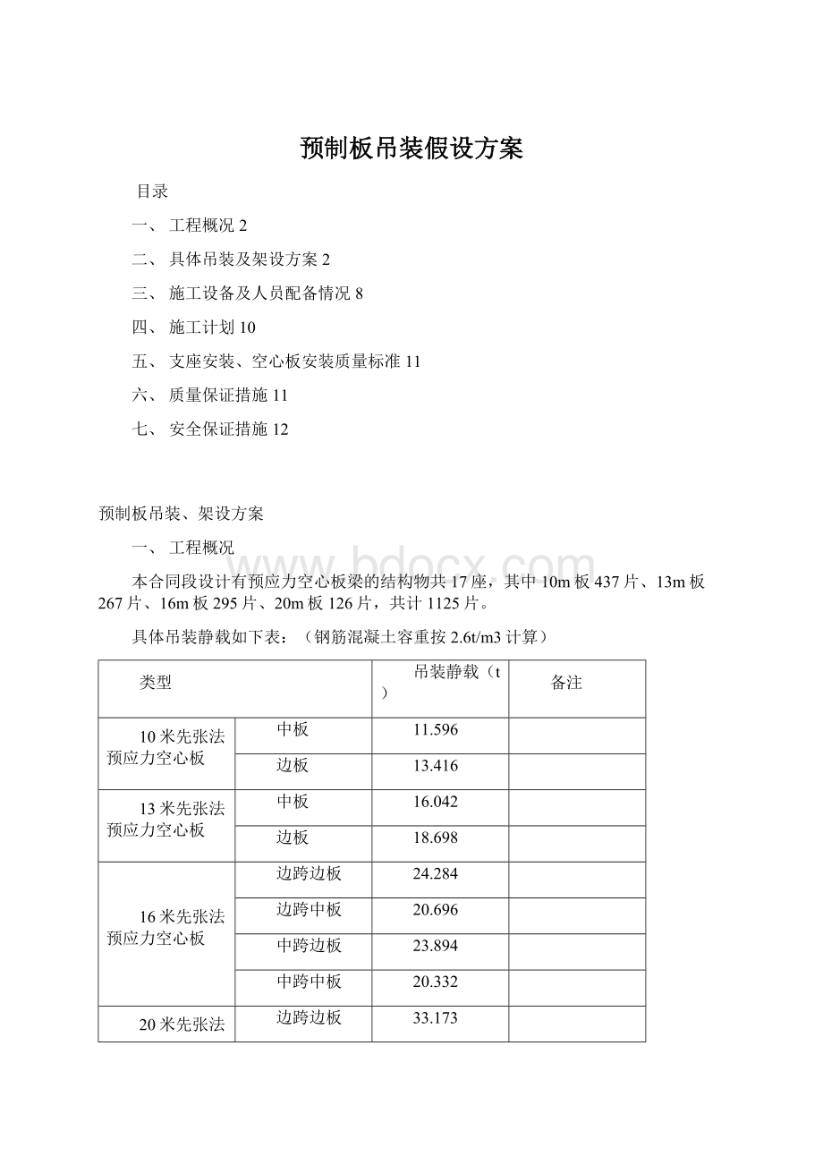 预制板吊装假设方案Word文件下载.docx