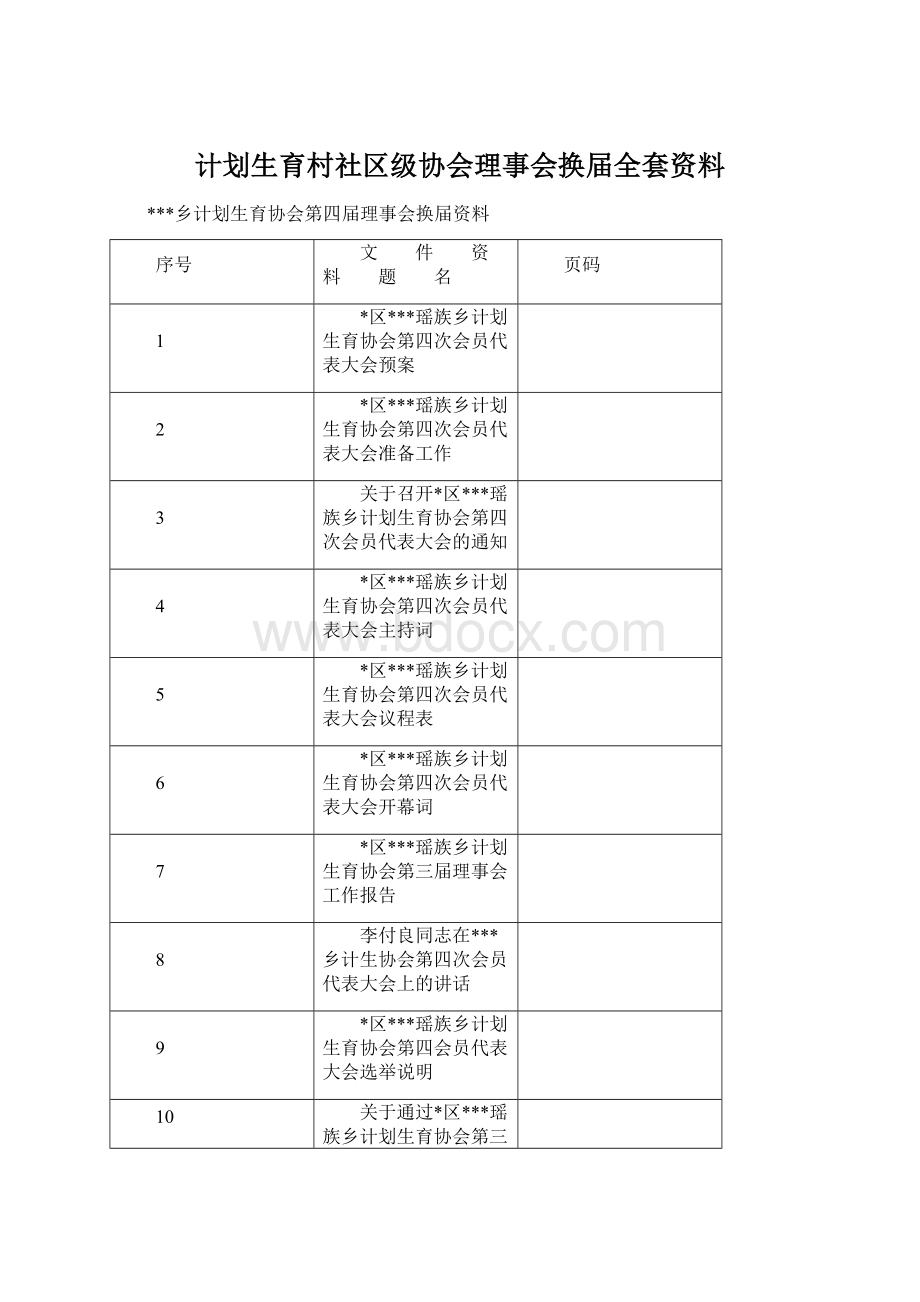 计划生育村社区级协会理事会换届全套资料.docx