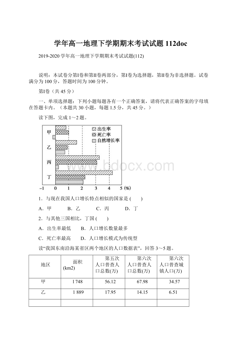 学年高一地理下学期期末考试试题112doc.docx_第1页