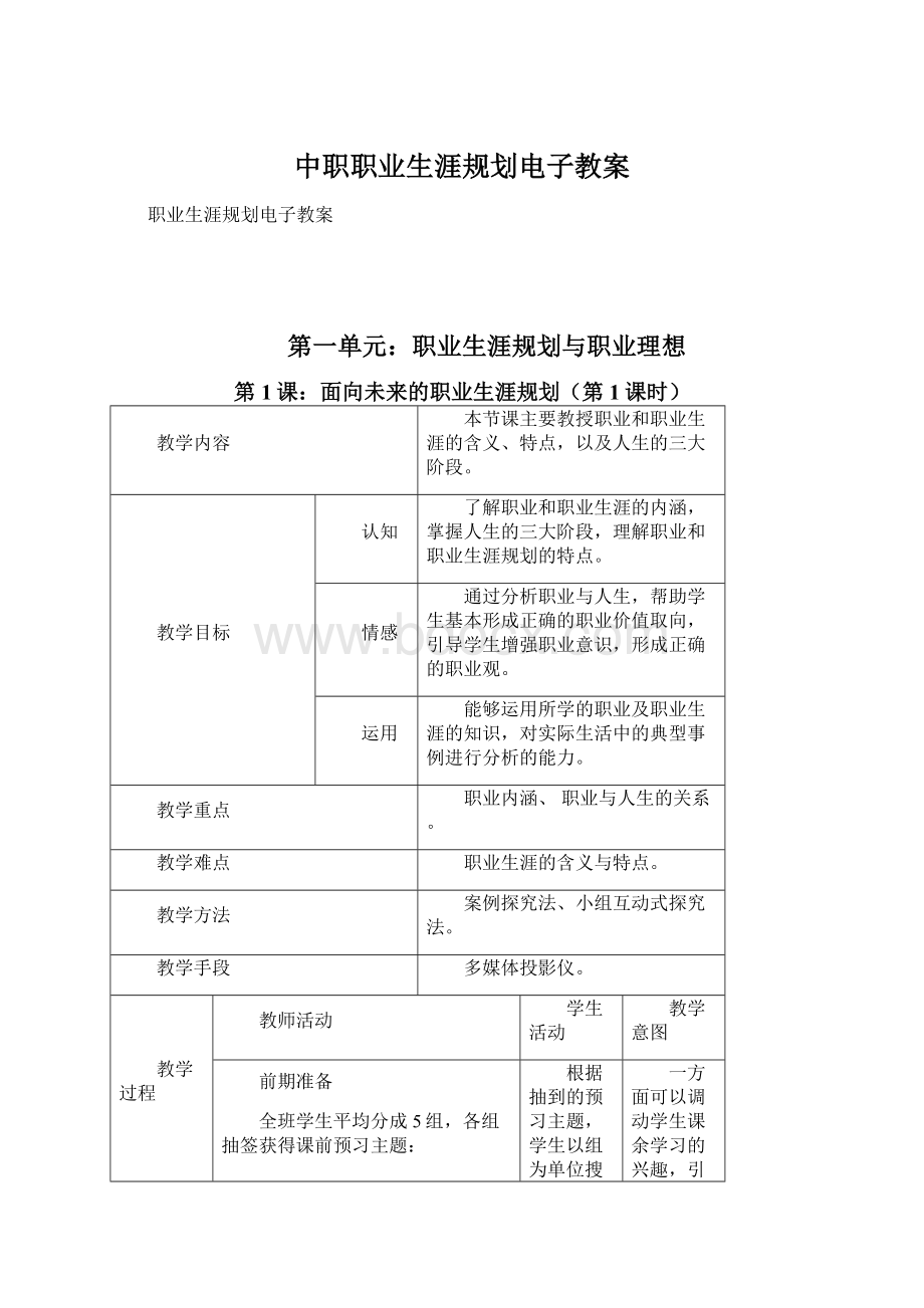 中职职业生涯规划电子教案.docx_第1页